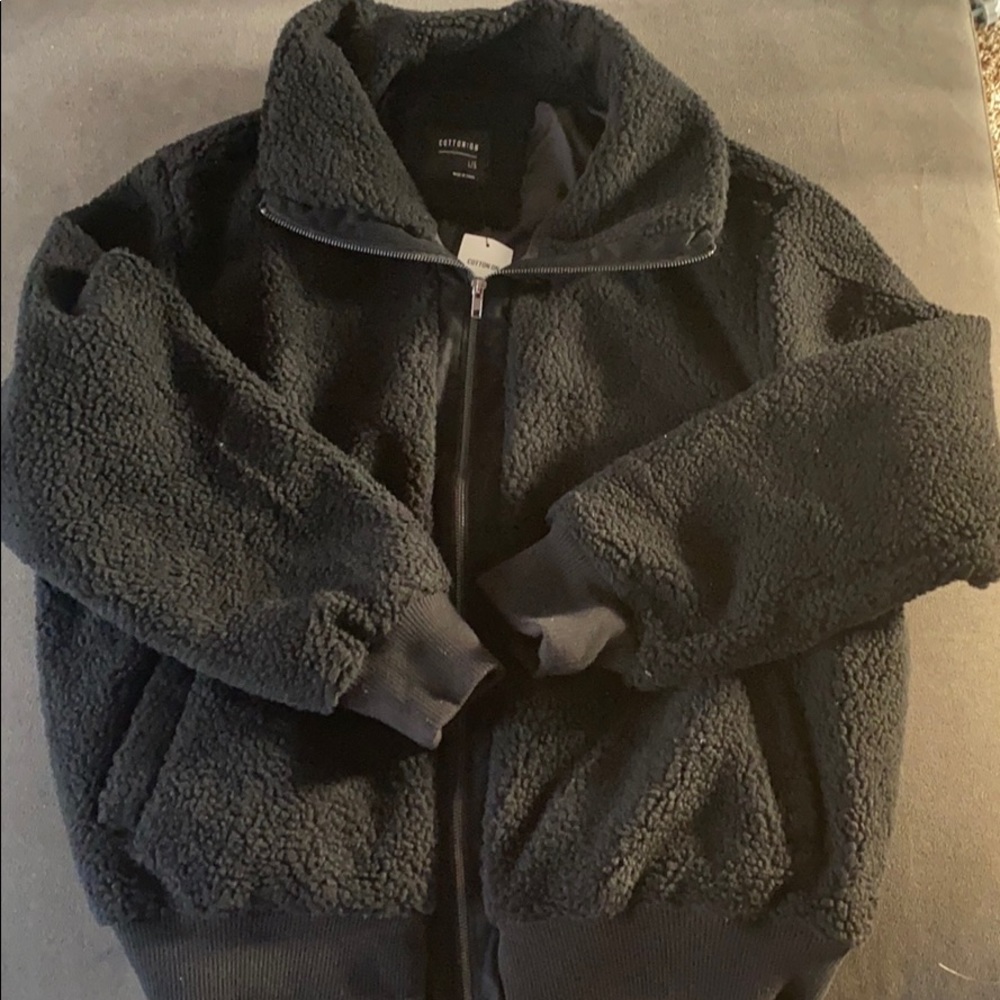 Black oversized Sherpa jacket.